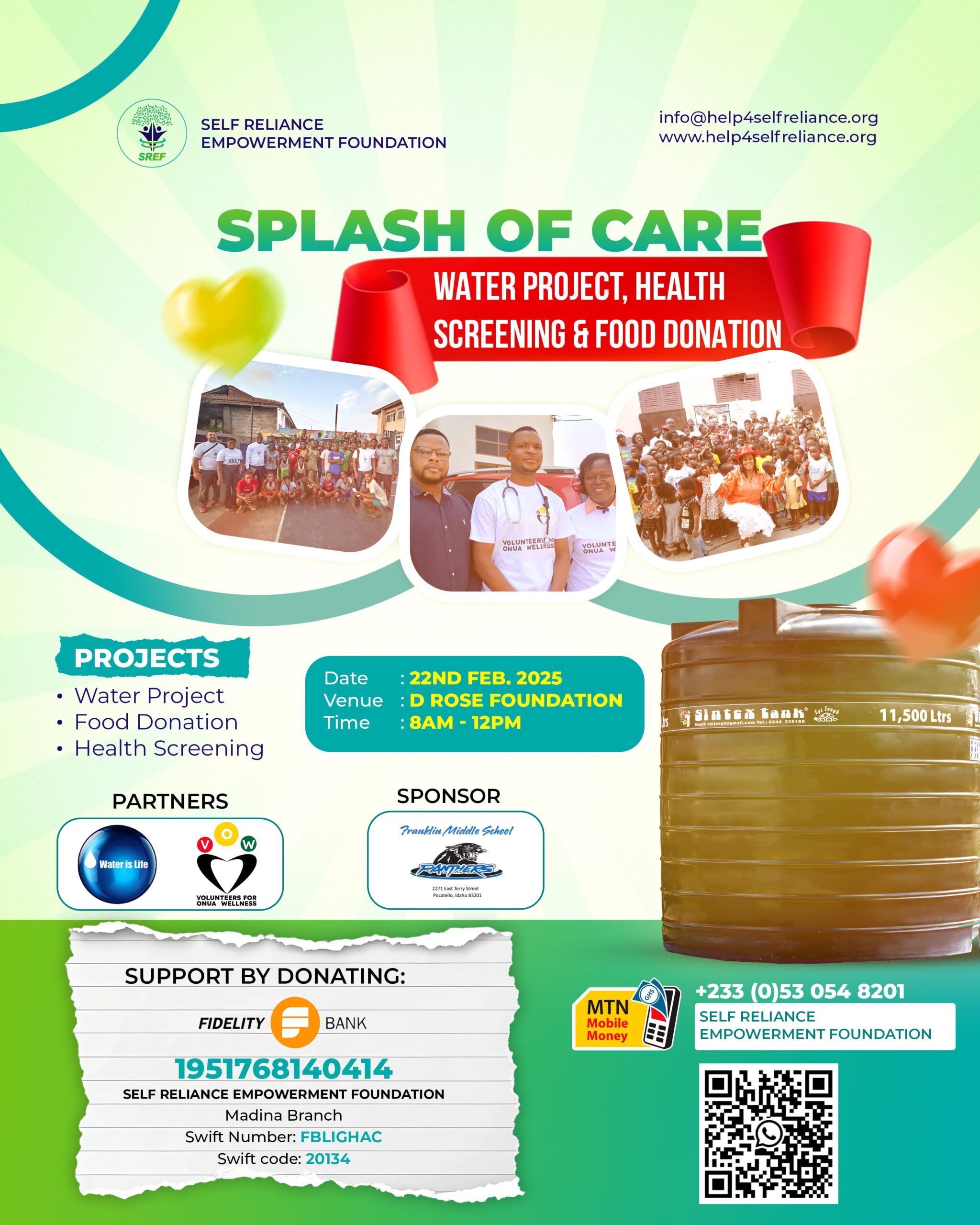 Splash of Care: Water Project, Health Screening & Food Donation